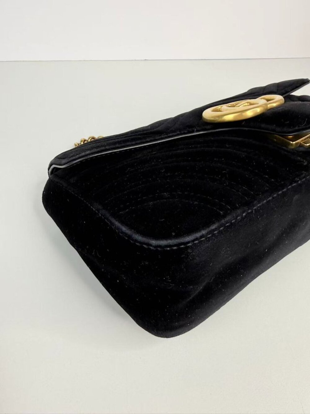 Gucci GG Marmont Small Black Velvet Matelassé Shoulder Crossbody Chain Bag - Picture 6 of 13